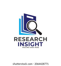 Plantilla vectorial de icono del logotipo de Research Insight. Logotipo de investigación con un símbolo de lupa simple y elegante.