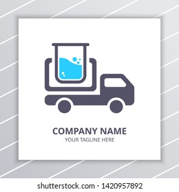 Research Lab Delivery Logo Design Concept, laboratory bottle and truck car element, used for chemical company, etc