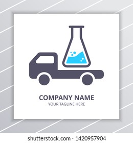 Research Lab Delivery Logo Design Concept, laboratory bottle and truck car element, used for chemical company, etc
