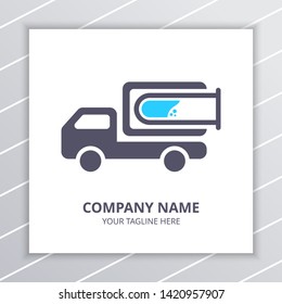 Research Lab Delivery Logo Design Concept, laboratory bottle and truck car element, used for chemical company, etc