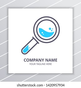 Research Lab Find Logo Design Concept, laboratory bottle and magnifying glass element, used for chemical company, etc