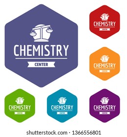 Research lab icons vector colorful hexahedron set collection isolated on white 