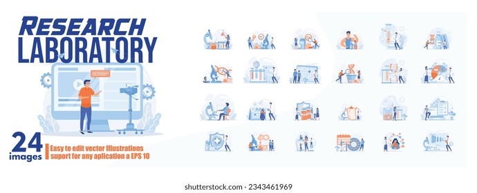 Research laboratory concept illustration, collection of male and female business people scenes in the research laboratory scene. mega set flat vector modern illustration