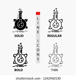 research, laboratory, flask, tube, development Icon in Thin, Regular, Bold Line and Glyph Style. Vector illustration