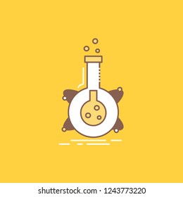research, laboratory, flask, tube, development Flat Line Filled Icon. Beautiful Logo button over yellow background for UI and UX, website or mobile application