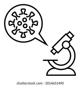 Research laboratory with microscope, corona virus and bubble chat icon vector design illustration.