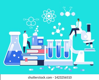 Research laboratory. Scientist working at laboratorium. Man and woman conducting research in a lab. Vector illustration concept can use for, landing page, template, ui, web, mobile app, poster, banner