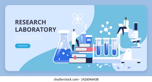 Research laboratory. Scientist working at laboratorium. Man and woman conducting research in a lab. Vector illustration concept can use for, landing page, template, ui, web, mobile app, poster, banner