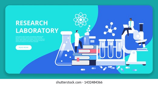 Research laboratory. Scientist working at laboratorium. Man and woman conducting research in a lab. Vector illustration concept can use for, landing page, template, ui, web, mobile app, poster, banner