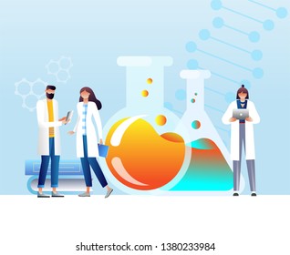 Research laboratory vector illustration concept, scientists working at laboratory , vector template background isolated, can be use for presentation, web, banner ui ux, landing page