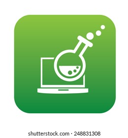 Research laptop on green button,clean vector