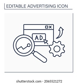 Research line icon. Research for improving advertising efficacy. Psychological, sociological, economic research methods.Advertising concept. Isolated vector illustration. Editable stroke