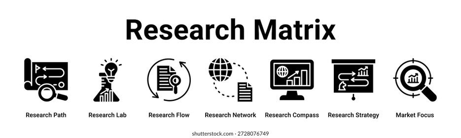 Concepto de Ilustración vectorial de iconos de Anuncio de Web de matriz de investigación para negocios.