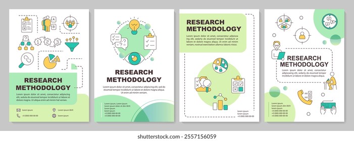 Research methodology green circle brochure template. Leaflet design with linear icons. Editable 4 vector layouts for presentation, annual reports