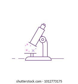 Research. Microscope for studying problems. Vector gradient line icon
