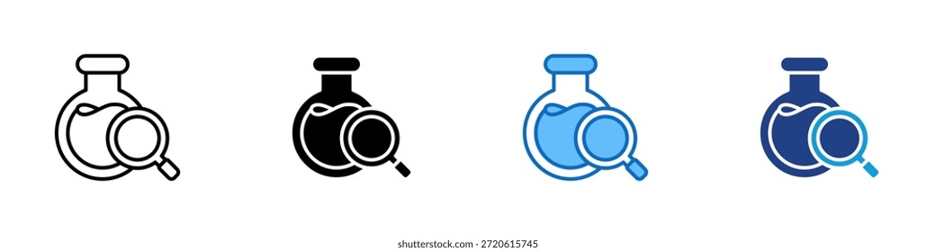 Vector de diseño de íconos de estilo múltiple: frasco con lupa que representa la investigación científica y la investigación