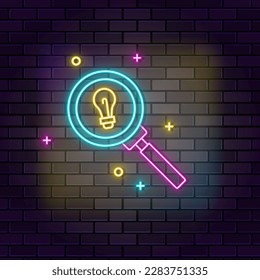 Research neon icon. Education neon icon on dark brick wall background
