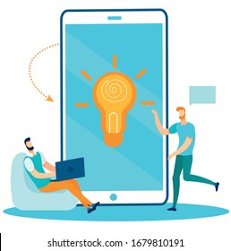 Research Office Team Working on Startup. Man Typing on Laptop, Coworker Rushing to Report Idea for Mobile Application. Social Media Network, Digital Marketing. Communication. Vector flat Illustration