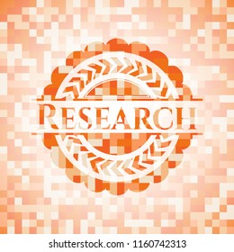 Research orange tile background illustration. Square geometric mosaic seamless pattern with emblem inside.