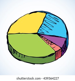 Research pie tab draft isolated on white. Freehand bright color stroke hand drawn icon sketchy in art scribble retro style. Closeup view with space for text