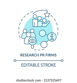 Research PR firms turquoise concept icon. Business promotion. Hiring agency abstract idea thin line illustration. Isolated outline drawing. Editable stroke. Arial, Myriad Pro-Bold fonts used