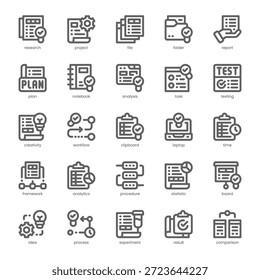 Research Project Icon pack for your website, mobile, presentation, and logo design. Research Project Icon outline design. Vector graphics illustration and editable stroke.