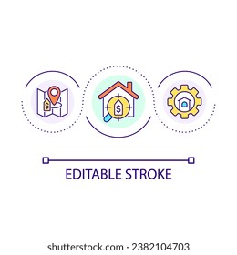 Research rental prices loop concept icon. Find apartment. Property management abstract idea thin line illustration. Residential real estate. Isolated outline drawing. Editable stroke. Arial font used