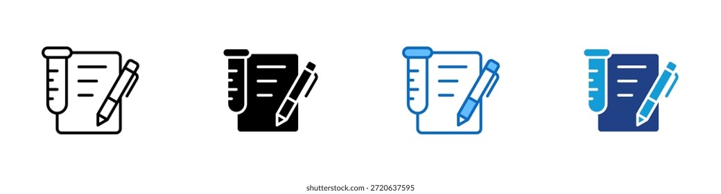 Vector de diseño de íconos de estilo múltiple: tubo y papel con pluma que representan los resultados de la documentación, la recopilación de datos y la notificación de los hallazgos científicos