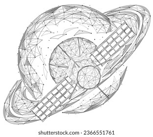 A research satellite is studying the planet. Polygonal design of lines and dots.