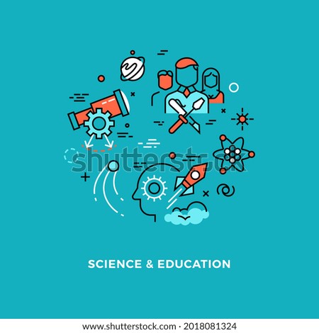 Research science and education. Mind development, creativity work. Vector line icons for school medicine pharmacy or chemistry industry
