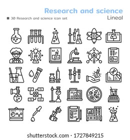 Research and science icon set. Lineal Color style. Vector illustration.