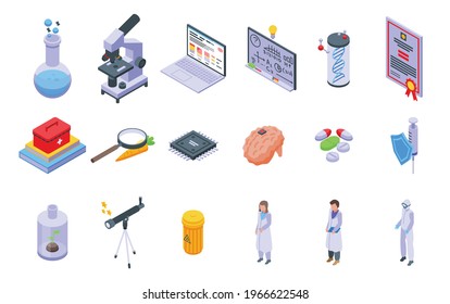 Research scientist icons set. Isometric set of research scientist vector icons for web design isolated on white background
