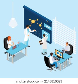 Research scientist at Science laboratory isometric 3d vector illustration concept for banner, website, illustration, landing page, template, etc