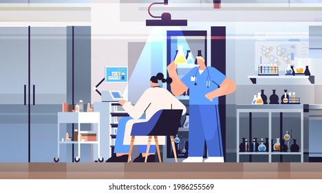 research scientist team working in lab researchers making chemical experiments in laboratory molecular engineering