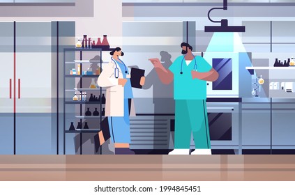 research scientist team working in lab researchers making chemical experiments in laboratory molecular engineering