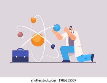 research scientist working with molecular structure man researcher making chemical experiment in laboratory