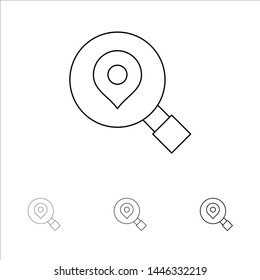 Research, Search, Map, Location Bold and thin black line icon set