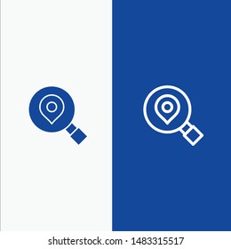 Research, Search, Map, Location Line and Glyph Solid icon Blue banner Line and Glyph Solid icon Blue banner