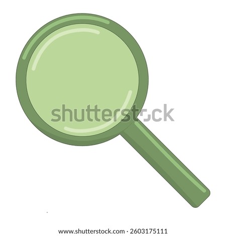 Research set icon. Green magnifying glass symbolizes investigation, discovery, learning, data analysis, and digital search. Fits science, education, and tech-related topics.