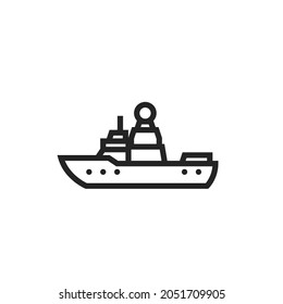 Research Ship Line Icon. Scientific And Oceanographic Research Vessel. Isolated Vector Image In Simple Style