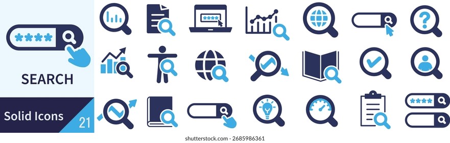 Conjunto de iconos de Vector de silueta de investigación