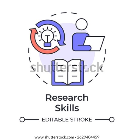 Research skills multi color concept icon. Data collecting, analysis. Documentation review. Round shape line illustration. Abstract idea. Graphic design. Easy to use in infographic, presentation