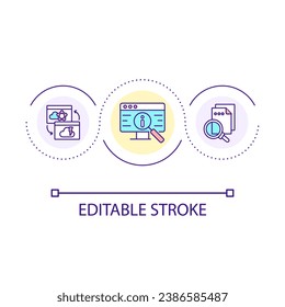 Research sources loop concept icon. Check information. Prove certainty. Avoid fakes. Cybersecurity abstract idea thin line illustration. Isolated outline drawing. Editable stroke. Arial font used