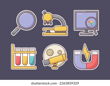 stickers de investigación. diseño de estilo plano vectorial de icono con contorno