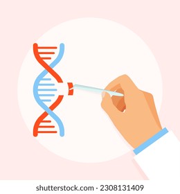 Research or test dna scientific. Doctor examines human DNA. Genetic science and explore gene chromosome. Vector illustration isolated.