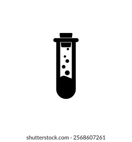 Research Test Tube, Laboratory Glass Solid Flat Vector Icon Isolated on White Background.