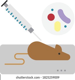 Concepto de prueba de ensayo de investigación, la vacunación se inyecta en color de vectores de rata Diseño de iconos, Ingeniería biológica y símbolo de biotecnología sobre fondo blanco