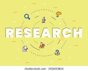 research typography calligraphy word art background of research icon set collection with filled color style