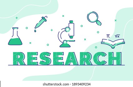 tipografía de investigación fondo de arte de palabra de la fórmula de aumento del microscopio de pulsador de iconos con estilo de contorno