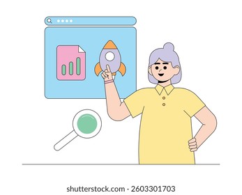 Research updates in data access in various fields, semi outline style, vector illustration.